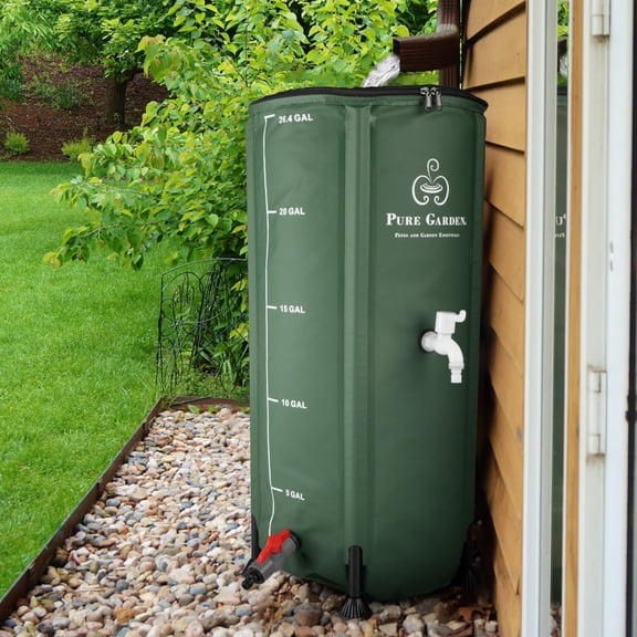 Rain Barrel - 26.4-Gallon/100-Liter Collapsible Water Container for Catching Rainwater - Portable Water Tank with Spigot by  (Green)