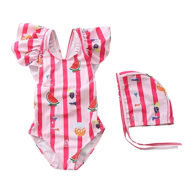 Baby Girl Swimsuit Cute One Piece Bathing Suit with Sun Protection Ruffles Swimwear (9M-6T)