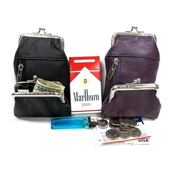 Women's Genuine Leather Cigarette Case   Coin Purse Combo Two Piece Set Black  