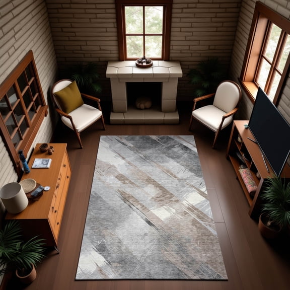 Addison Rugs Mayfield Premium Machine Washable Transitional Stripes Taupe Rectangle Rug, 10' x 14'