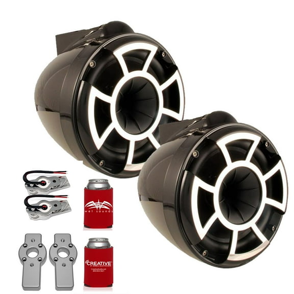 Wet Sounds REV8B-SBM REV Series 8" Black Wake Tower Speakers with Swivel Brackets and ADPMCBracket-11 MasterCraft Adapters