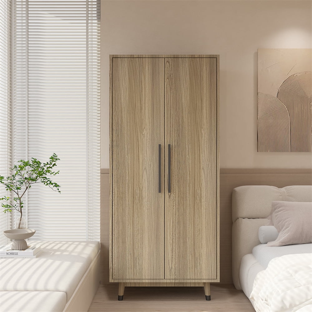 FCH Wardrobe Double Door Shelves Adult Armoires, MDF Natural, 31.49''x 20.47''x70.86''
