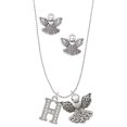 thumbnail image 1 of Delight Jewelry Silvertone Crystal Initial - H - Silver tone Guardian Angel Charm Necklace and Stud Earrings, 1 of 4