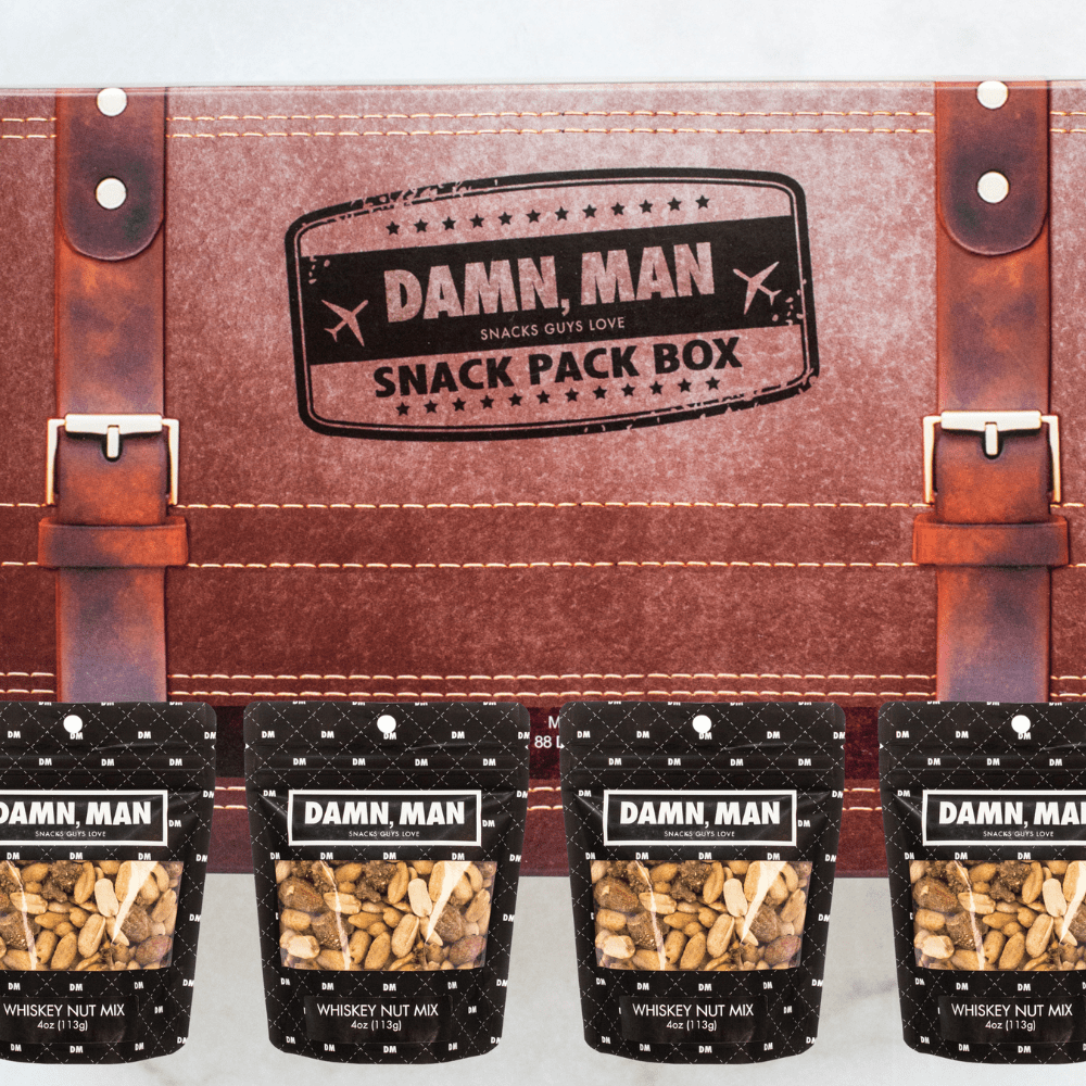 Damn Man Whiskey Nut Mix Gift Set Roasted Crunchy 4 Bag Father's Day Gift for Dad