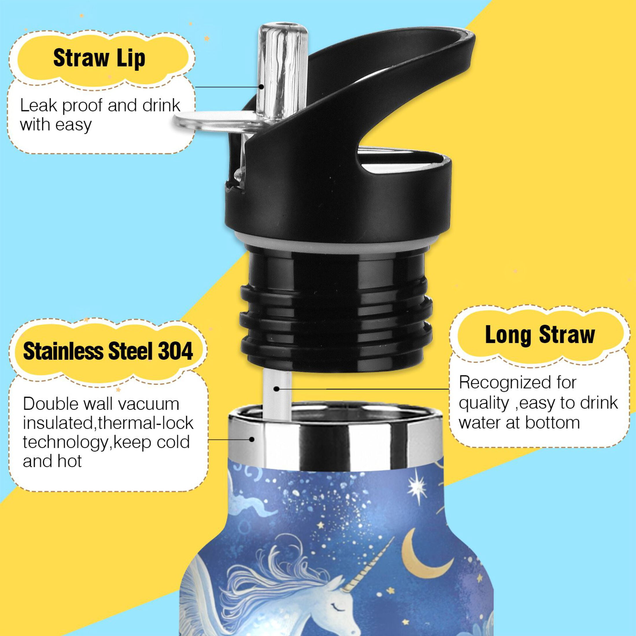 Kids Insulated Stainless Steel Sports Water Bottle 600ml (20oz) Enchanting Unicorn Pattern