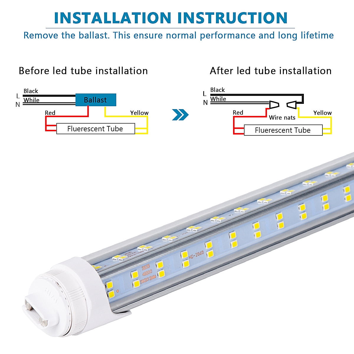 10 PCS-T8 T10 T12 LED Tube Light, 8 foot , 150W Rotate V Shaped, R17D/HO 8FT LED Bulb ,6000K Cold White, 18800LM, Clear Cover, (Replacement for F96T12/CW/HO 250W), Ballast Bypass,Dual-End Powered