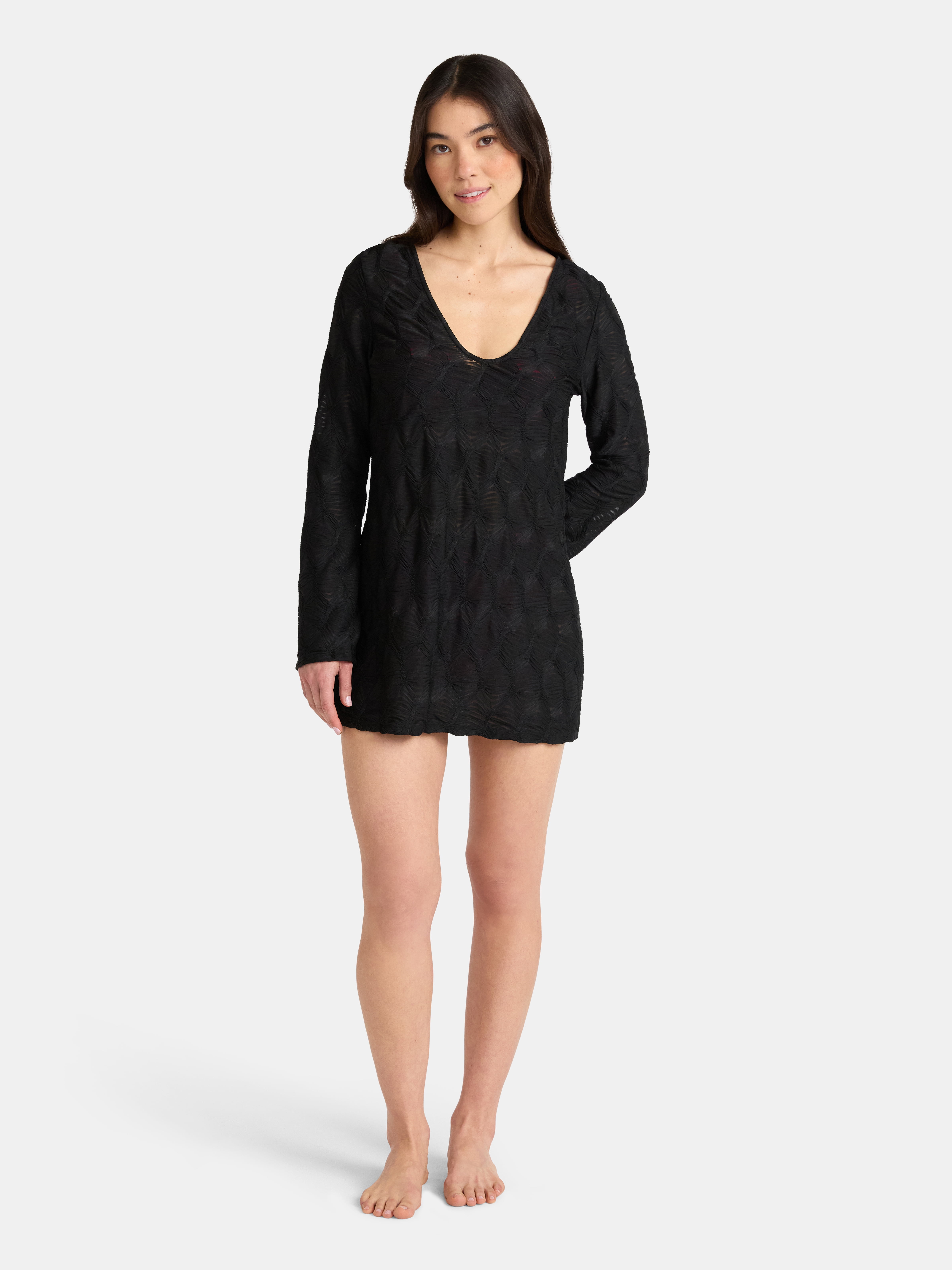 No Boundaries Scrunch Texture Coverup Dress, Women’s