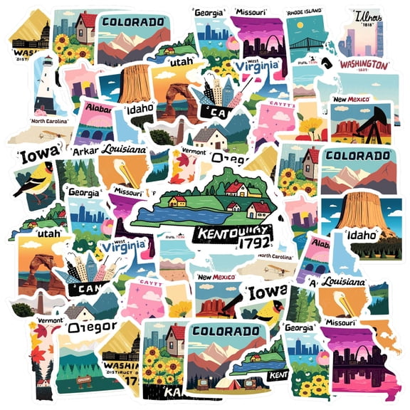 35pcs Colorful Stickers State Stickers Travel Stickers Landmark Decals for Suitcase Laptop Guitar