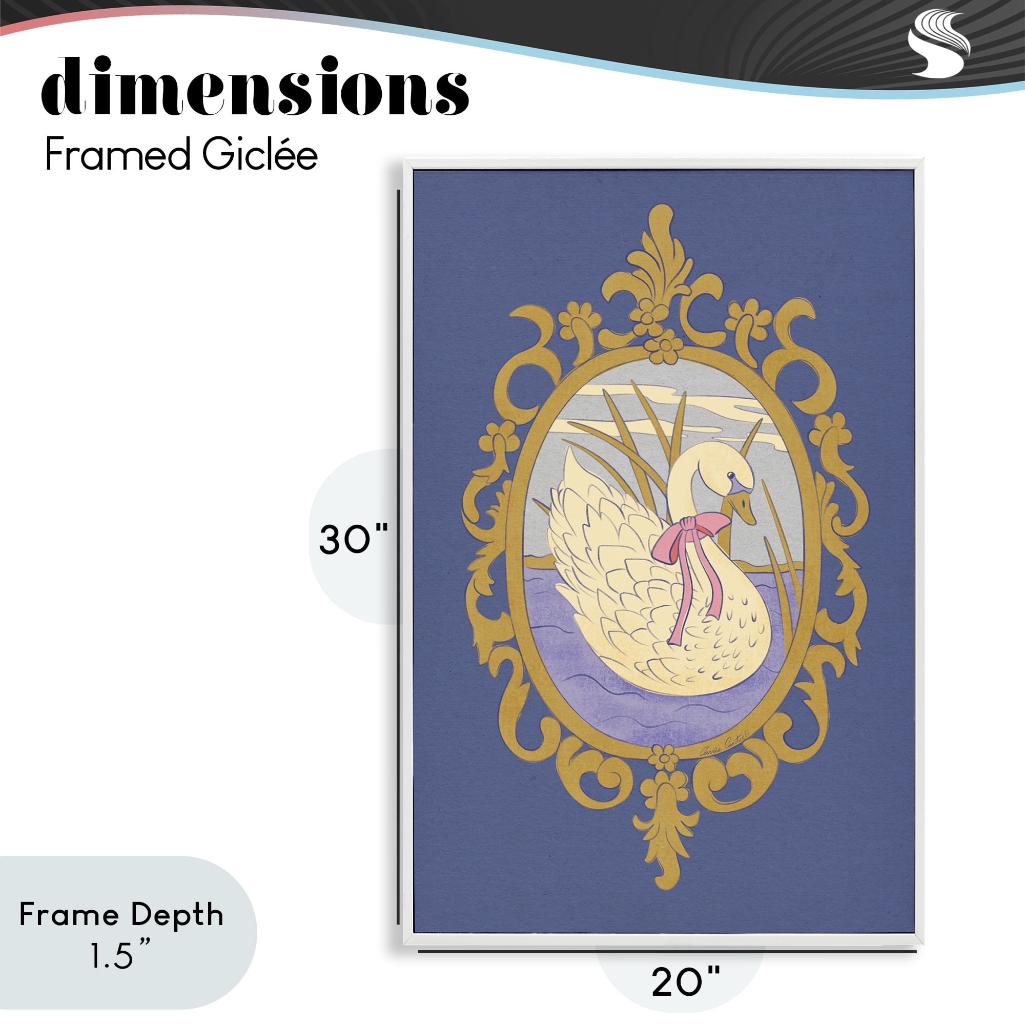 Stupell Industries Swan and Ornate Pattern White Framed Giclee Art, design by Carrie Cantwell