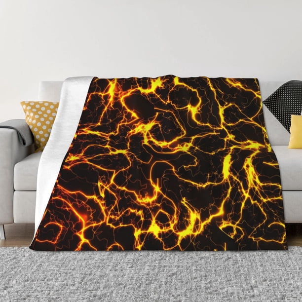 Balery Orange Lightning Manta de Franela con Dibujo, Lujo Ultra Suave y Cálido, Antipelusa y Resistente a las Arrugas para Cama, Sofá, Camping -50"x40"