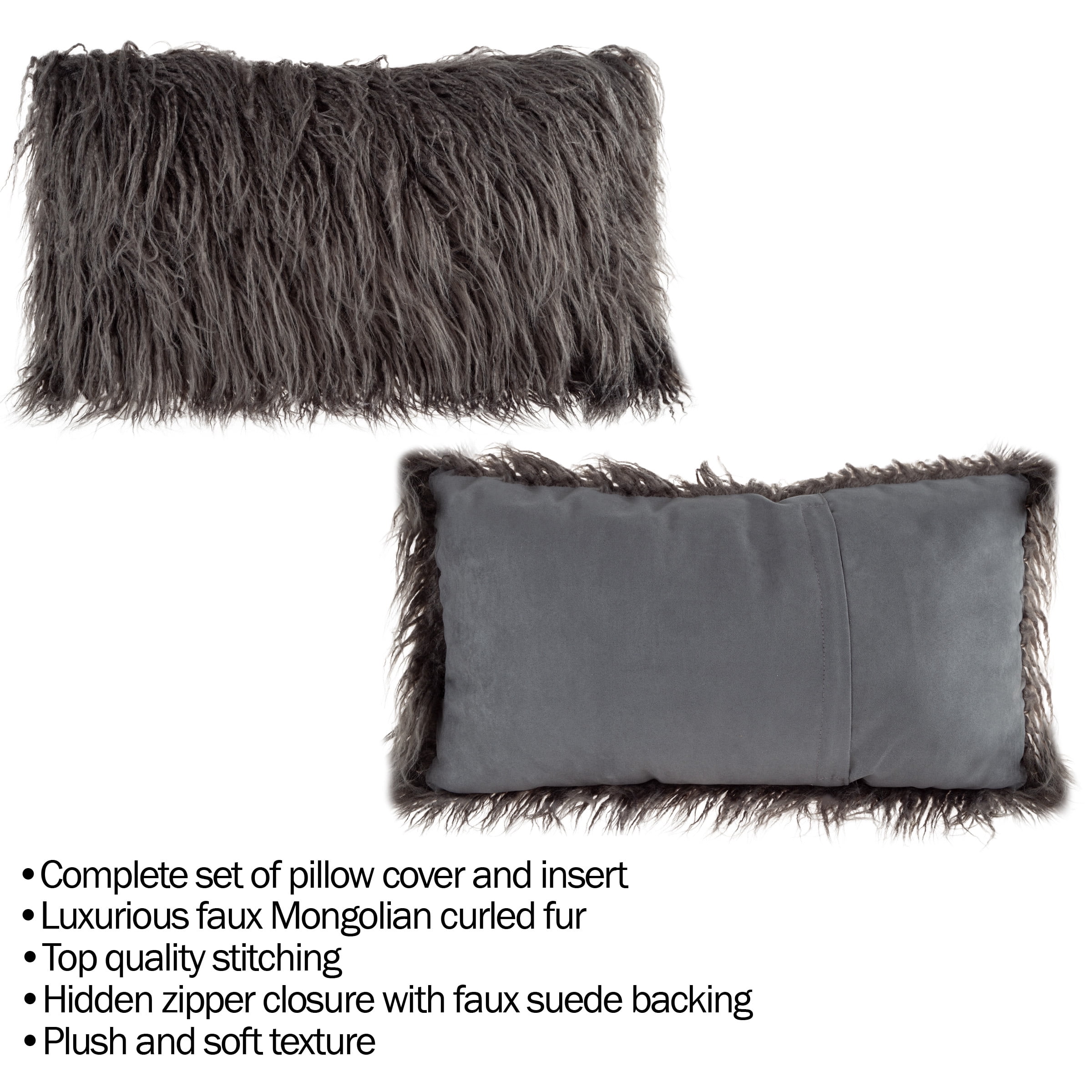Fable Soft Gray Vegan Washable Faux Fur lumbar decorative Pillow
