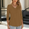 thumbnail image 3 of Chiccall Women's 3/4 Sleeve T-shirts Pleated Front V Neck Basic Pullover Tops, 3 of 7