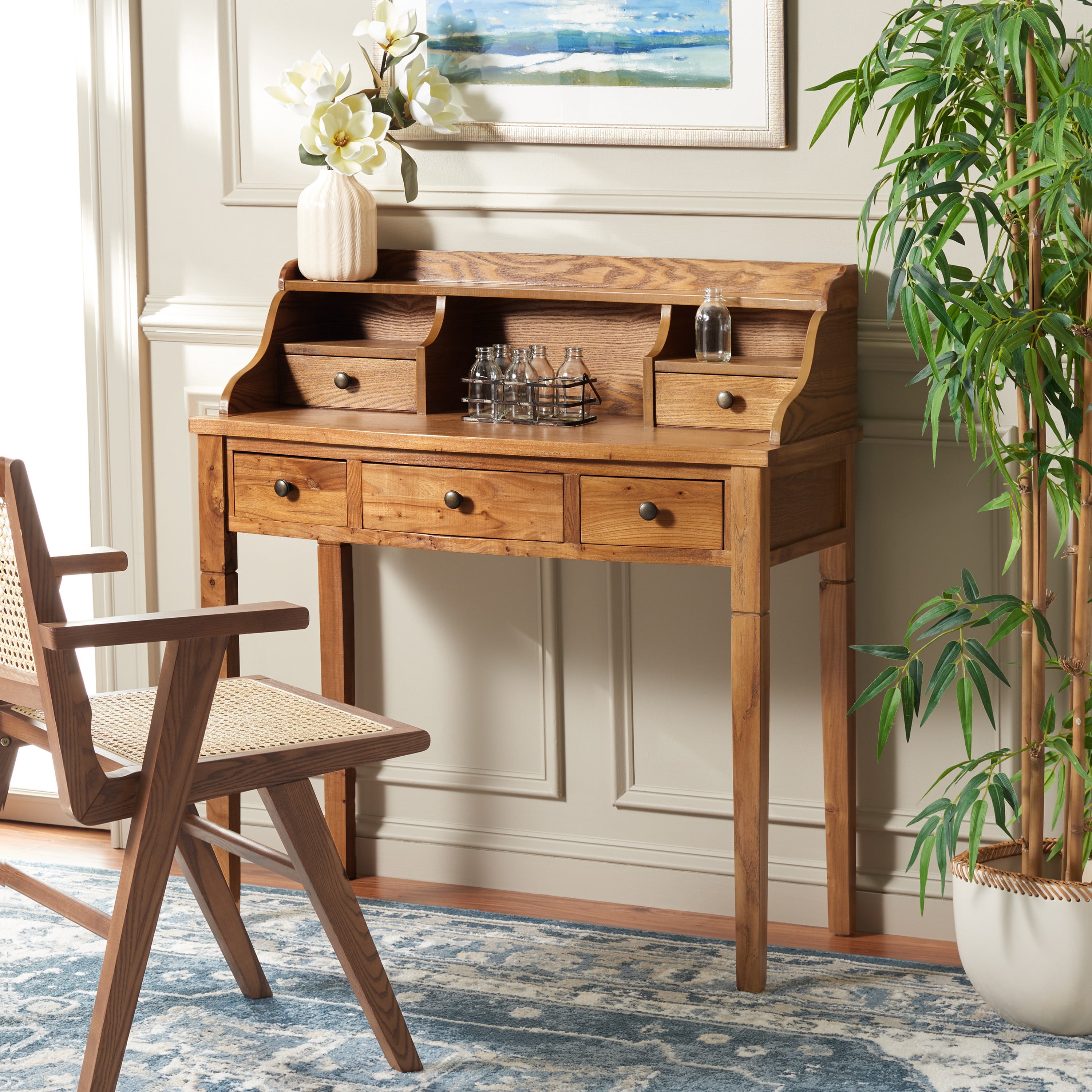 SAFAVIEH Landon Solid Contemporary 5 Drawer Writing Desk Oak