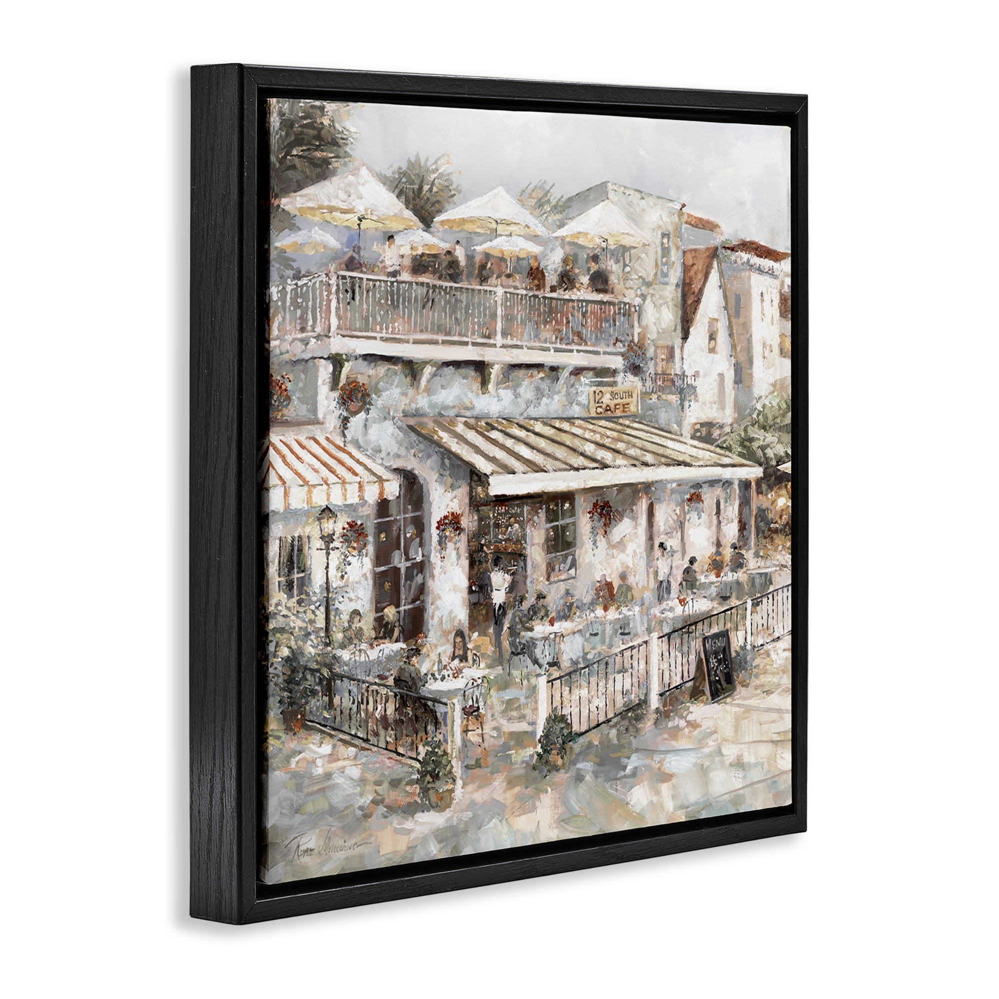 Stupell Industries Town Café Patio Scenic & Cityscapes Painting Black Floater Framed Canvas Art Print Wall Art, 18 x 18