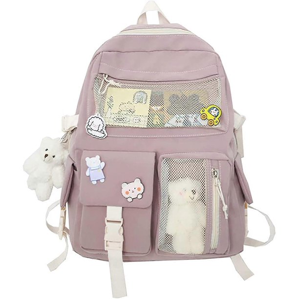 Kawaii Backpack with Cute Pin and Accessories Cute Kawaii Backpack for School Bag Kawaii Girl Backpack (Pink)