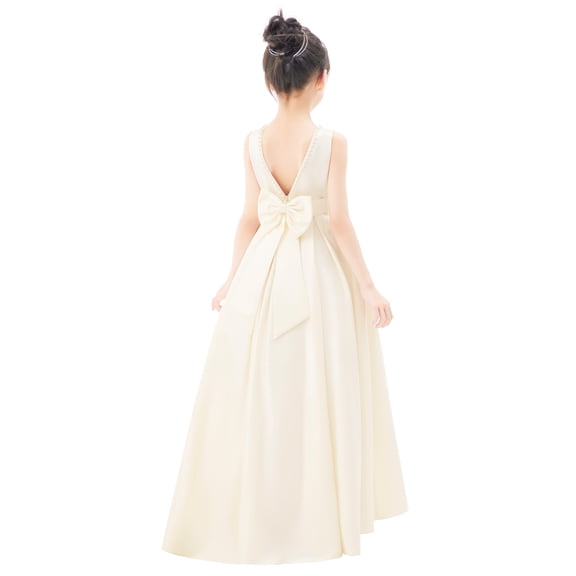 Ekidsbridal Girl Pageant Flower Girl Dress - Pearl Beaded A-Line V-Back Satin 327-A (Size: 2-10)