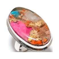 Natural Spiny Oyster Gemstone Handmade 925 Sterling Silver Ring Size 7.5