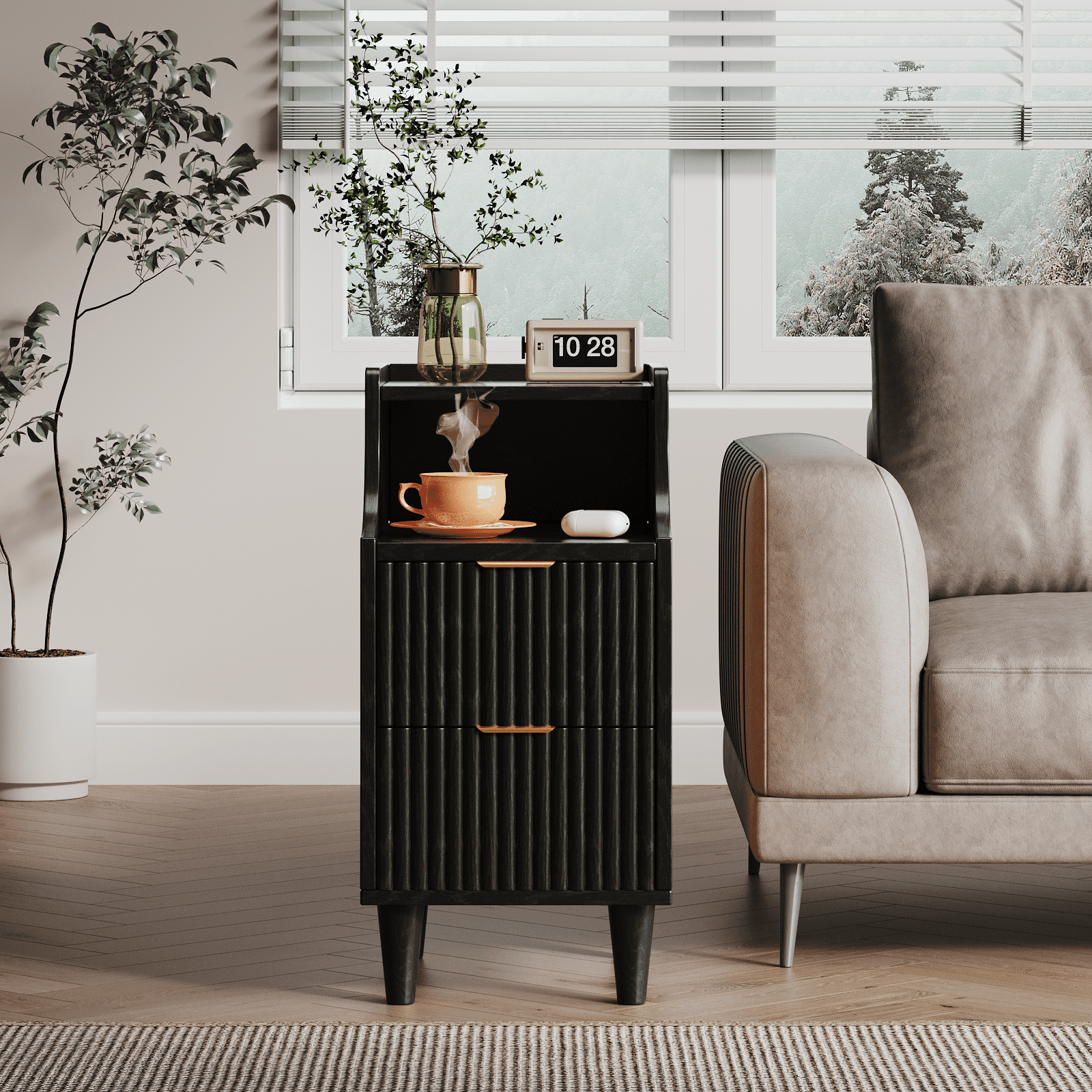 UGTOO -Set of 2 Modern Black Nightstands with Drawer and Storage Shelf, End Tables for Bedroom and Living Room, Easy Assembly