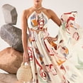 thumbnail image 3 of Women's 2023 Summer Crossover Halter Neck Sleeveless Cut Out Backless Flowy A Line Maxi Dress - L, 3 of 6