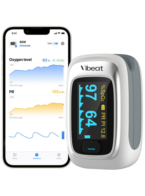 Fingertip Pulse Oximeter | Bluetooth Finger Oxygen Monitor & Pulse Rate Monitor | Smart APP, Batteries and Lanyard Included | S5W