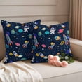thumbnail image 2 of Outdoor Pillow Covers Pack of 2, Space Planet Cartoon Rocket Waterproof Throw Pillowcase Cushion Cases, Stars and Moon on Black Decorative Pillow Cover for Couch Sofa Home Bed Patio, 2 of 9