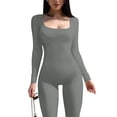 thumbnail image 5 of TAIAOJING Women's Long Sleeve Bodysuit Womens Open Back Long Sleeve Flared Bottom Pants Romper Bodycon Jumpsuit Yoga Rompers, 5 of 8