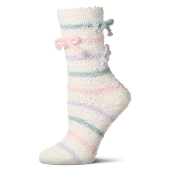 MeMoi Women's Triple Bow Extra-Plush Non-Skid Cozy Crew Sock - Womens - Female, 9-11, Rose