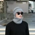 thumbnail image 4 of 2Pcs/Set Stripe Patchwork Ear Protection Hat Scarf Set Autumn Winter Men Knitted Beanie Plush Lining Neckerchief Set, 4 of 7
