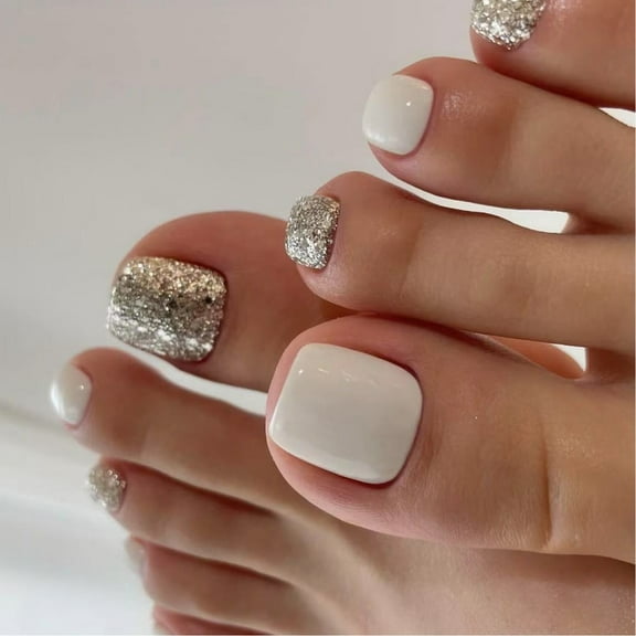 Press on Toenails,Spring Summers Glues on Toe Nails,24pcs Reusable UVS Finish Fake Nails Acrylic False Nails for Womens