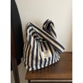 thumbnail image 2 of Bolso de lona informal a rayas para mujer, nuevo bolso de hombro de trabajo de gran capacidad 2024, bolso de mano ligero tipo cubo, 2 of 5