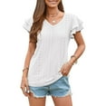 thumbnail image 3 of Mittory Womens-Plus-Size-Summer-Tops Ruffle Short Sleeve T Shirts Trendy V Neck Tunics Casual Loose Eyelet Blouses Tee, 3 of 6
