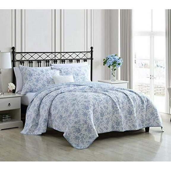 Laura Ashley Walled Garden 3-Piece Blue Quilt Bedding Sets, King