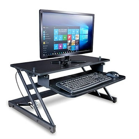 ivation 36 height-adjustable sit-to-stand desk with dual surfaces sized & positioned for computer monitors & keyboard  rests on your existing desk & simply slides between sitting & standing