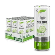 CELSIUS Sweetened with Stevia Sparkling Cucumber Lime Fitness Drink, Zero Sugar, 12oz. Slim Can, 12 Pack