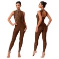 thumbnail image 5 of Raenseen Womens Sparkly Rhinestone Gymnastics Romper Sleeveless Unitard For Rhythmic Dance Competition Umber XL, 5 of 5