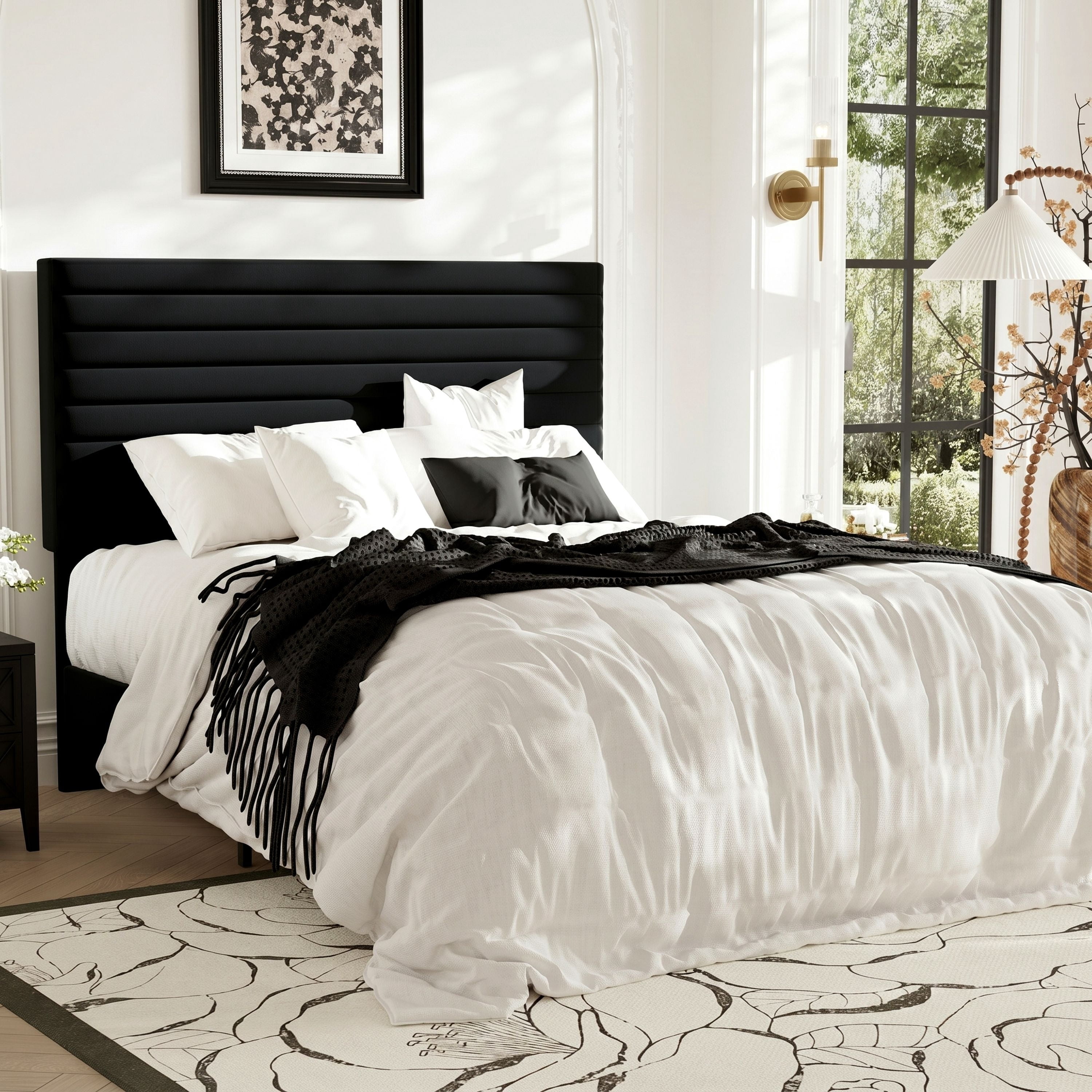 Allewie Queen Size Adjustable Headboard Bed Frame with 7.9'' Underbed Storage, No Box Spring Needed, Black