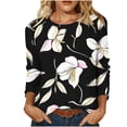 thumbnail image 2 of thefmos Women's Floral Print Pullover Top Casual Round Neck Long Sleeve Blouse Fashion Fall Spring Everyday Outfit, Black XL, 2 of 5