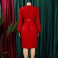 thumbnail image 5 of AURA Womens Elegant V Neck Pleated Midi Dress Long Puff Sleeve High Waist A Line Zipper With Belt, 5 of 10