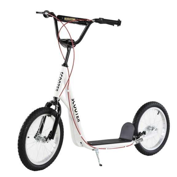 Kick Scooter with Adjustable Handlebar, 16" Inflatable Rubber Tires, Dual V-Brakes, Steel Frame, White, 139x58x90-96 cm