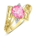 thumbnail image 4 of RYLOS Rings for Women 14K Yellow Gold Greek Key Designer Ring 9X7MM Gemstone & Diamond Ring October Pink Ice Jewelry  Size 5, 4 of 8