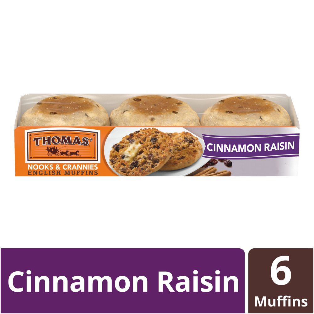 Thomas' Cinnamon Raisin English Muffins, Made with Real Raisins, 6