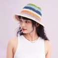 thumbnail image 5 of Casual Women Hollow Summer Rainbow Color Straw Dome Hat Knit Cap Sunscreen Hat Bucket Hat 7, 5 of 7