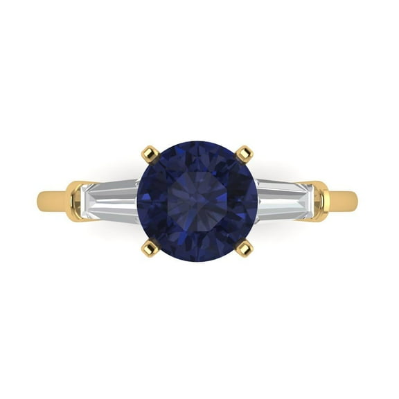 Three-Stone Engagement Ring for Women - 2ct Simulated Blue Sapphire in 14K Yellow Gold Promise Ring