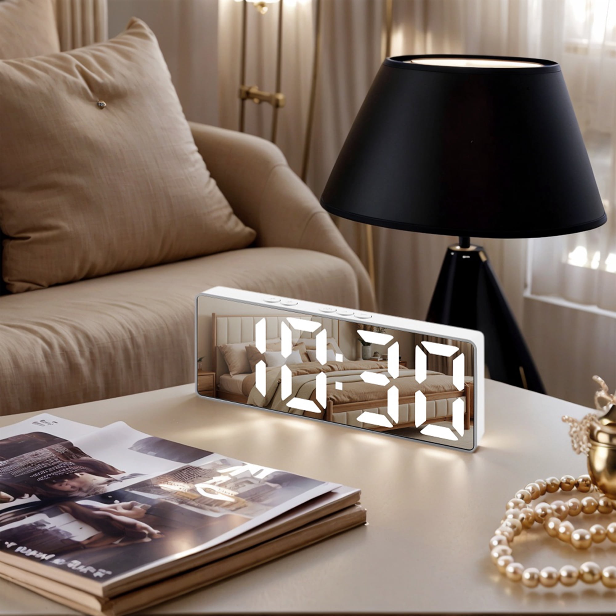 Unique Bargains LED Alarm Clock White Housing and Silver Lens 6.3"L x 1.2"W x 2.4"H