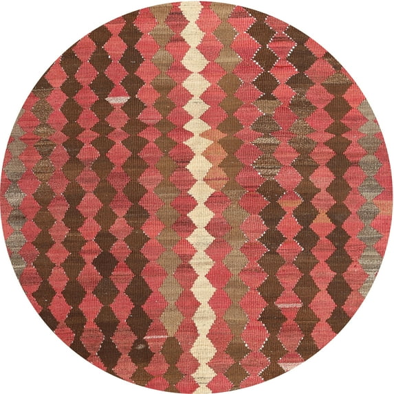 Ahgly Company Indoor Round Contemporary Orange Oriental Area Rugs, 4' Round
