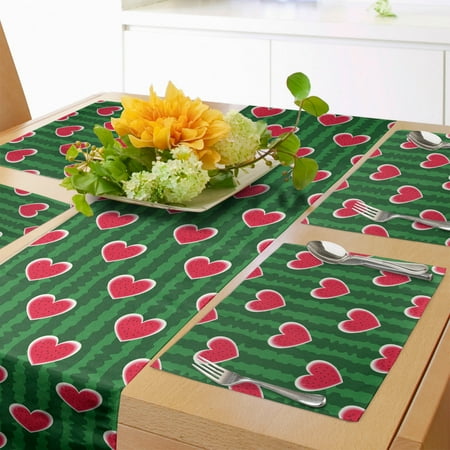 

Hearts Table Runner & Placemats Love in Watermelon Pattern with Fruit Design Set for Dining Table Decor Placemat 4 pcs + Runner 14 x90 Apple Green Dark Coral by Ambesonne