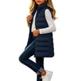 thumbnail image 2 of OGLCCG Long Puffer Vest Girls Sleeveless Quilted Warm Coat Gilet Jacket Fall Winter Zip Up Padded Outerwear with Pockets(Navy,7-8 Years), 2 of 8