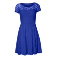 thumbnail image 3 of Womens Crew Neck Long Sleeve Spring Fall Dresses,Women's Summer Casual Solid Color O-neck Side Zipper Short-sleeve Stitching Lace With A-line Dress Blue, 3 of 7