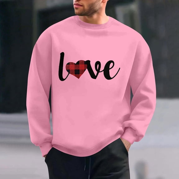 PNTUTB Fashion Valentine's Day Casual Print Long Sleeves Crew Neck Pullover Loose Comfort Sweatshirts for Men