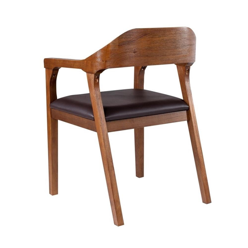 Pemberley Row Faux Leather Brown Dining Arm Chair Rounded Foam Padded Seat 22.25" Unassembled